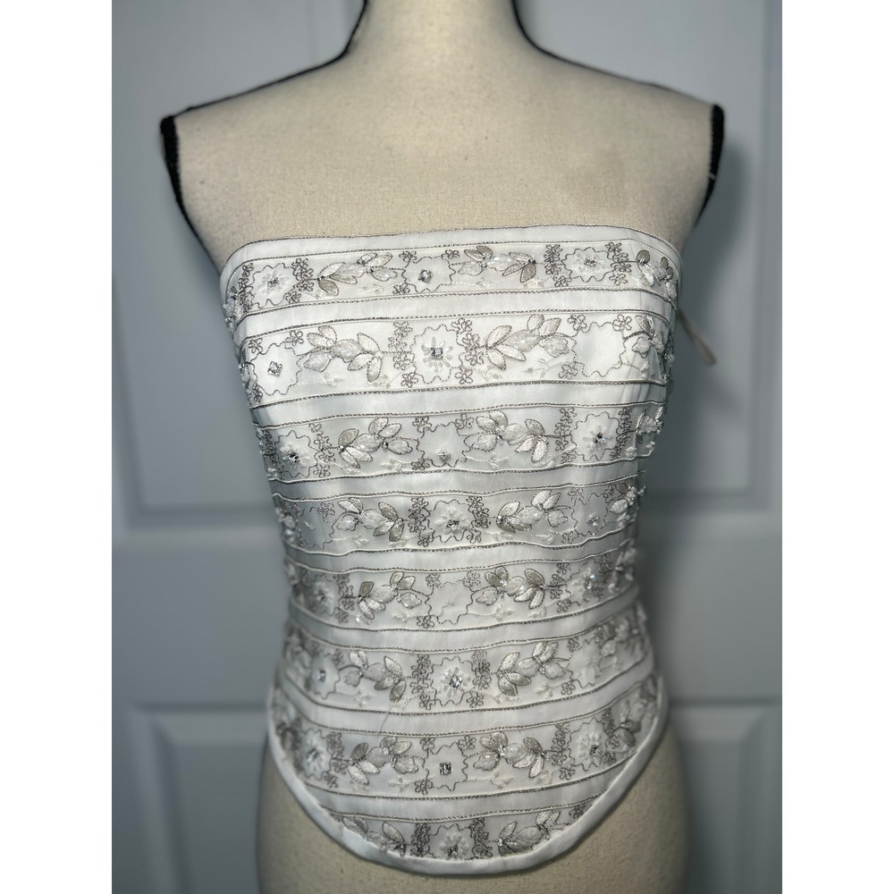 Maggie Sottero Couture Bridal Corset Top Ivory Beaded Floral Bodice Size 10 READ